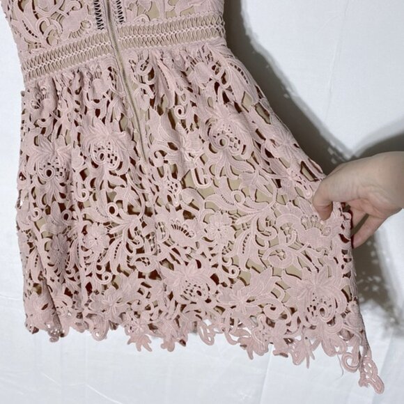 SOLD-New Look Premium Nude Blush Lace Overlay Sleeveless Mini Dress 6 - Picture 12 of 14